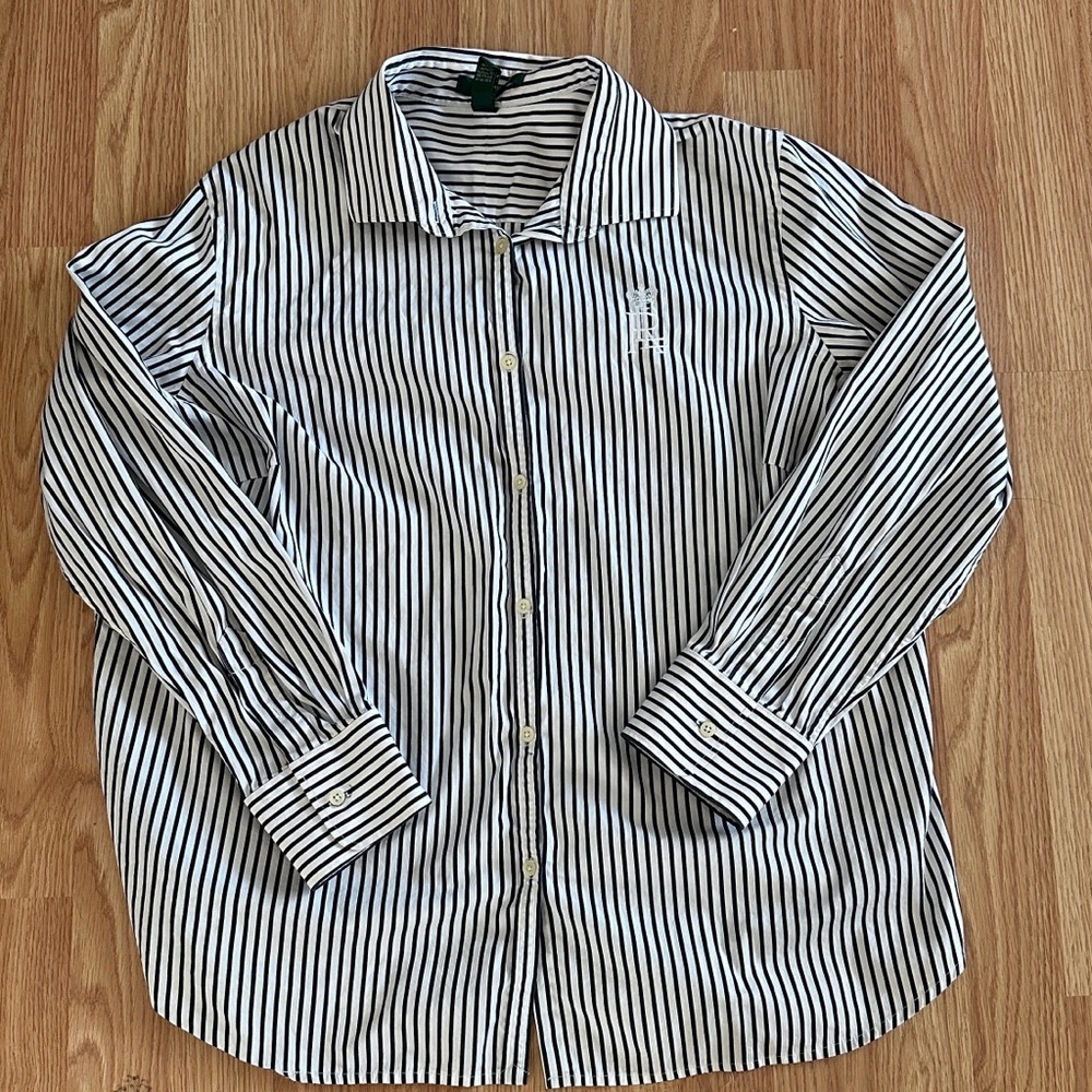 Ralph Lauren Black and White Striped Button Down Shirt